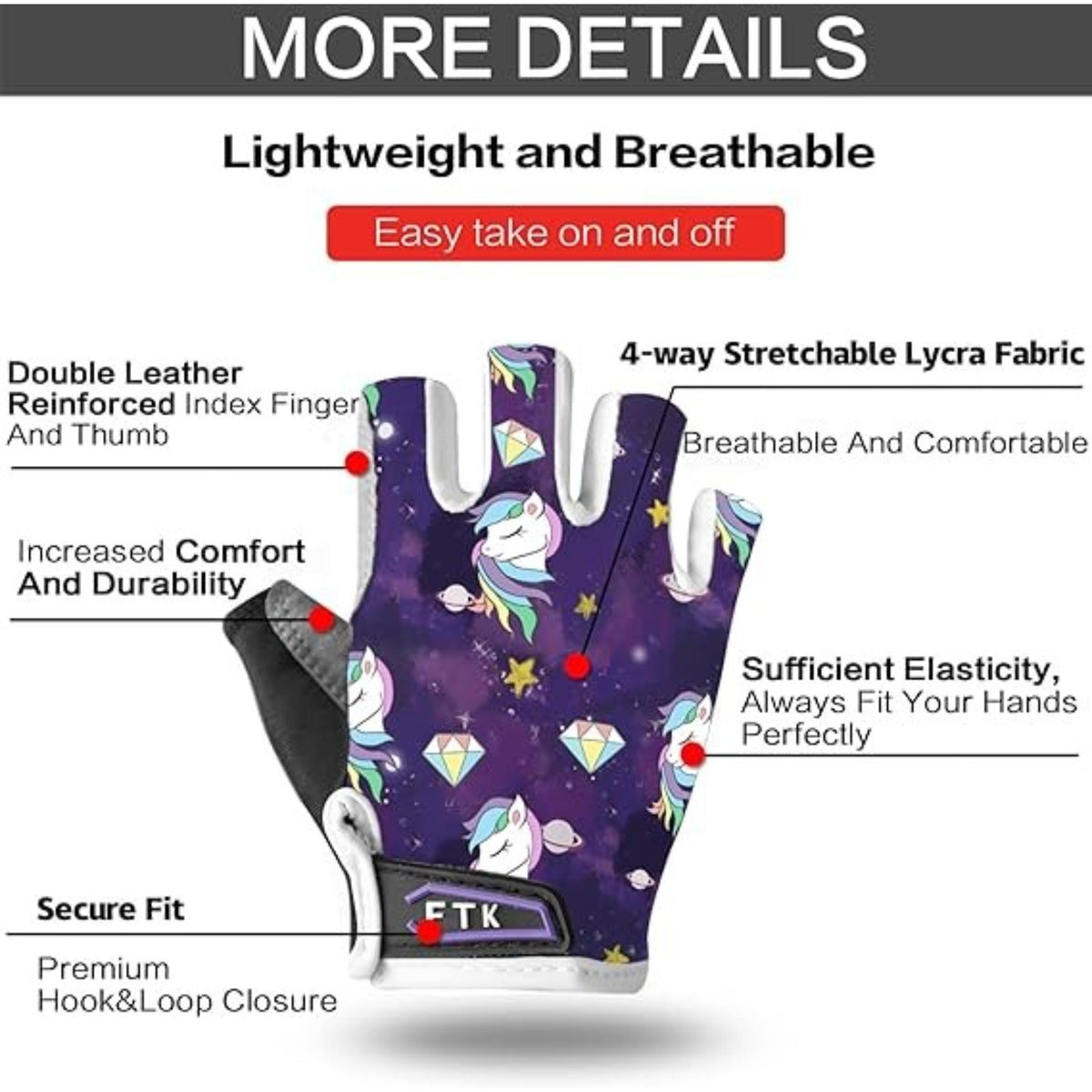 Kids Cycling Gloves - Half Finger Gel Padded Non-Slip Breathable Pair