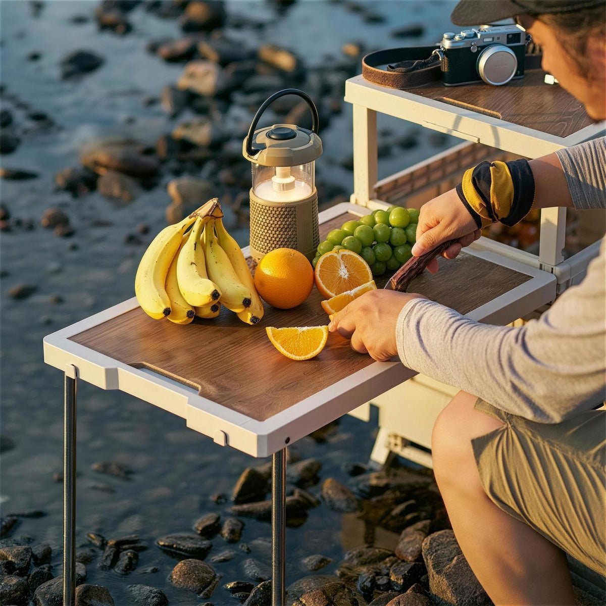 All-in-One Camping Kitchen Storage and Prep Table - Portable Folding Design