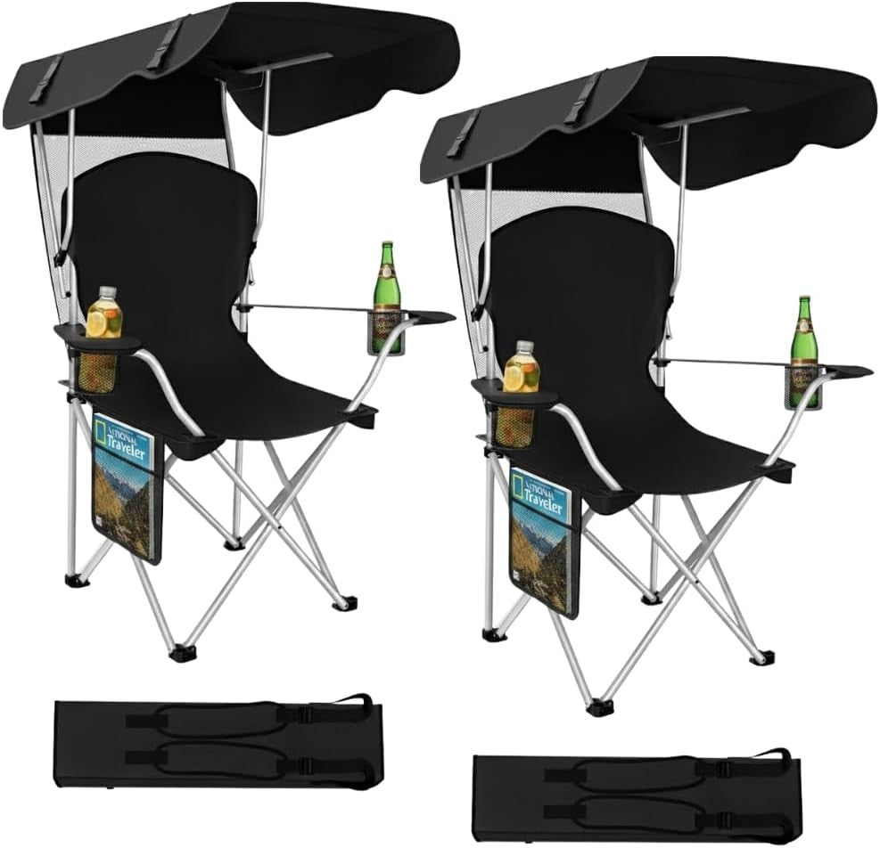 Portable Foldable Camping Chair with Canopy and Sun Shade - Lightweight Outdoor Seating