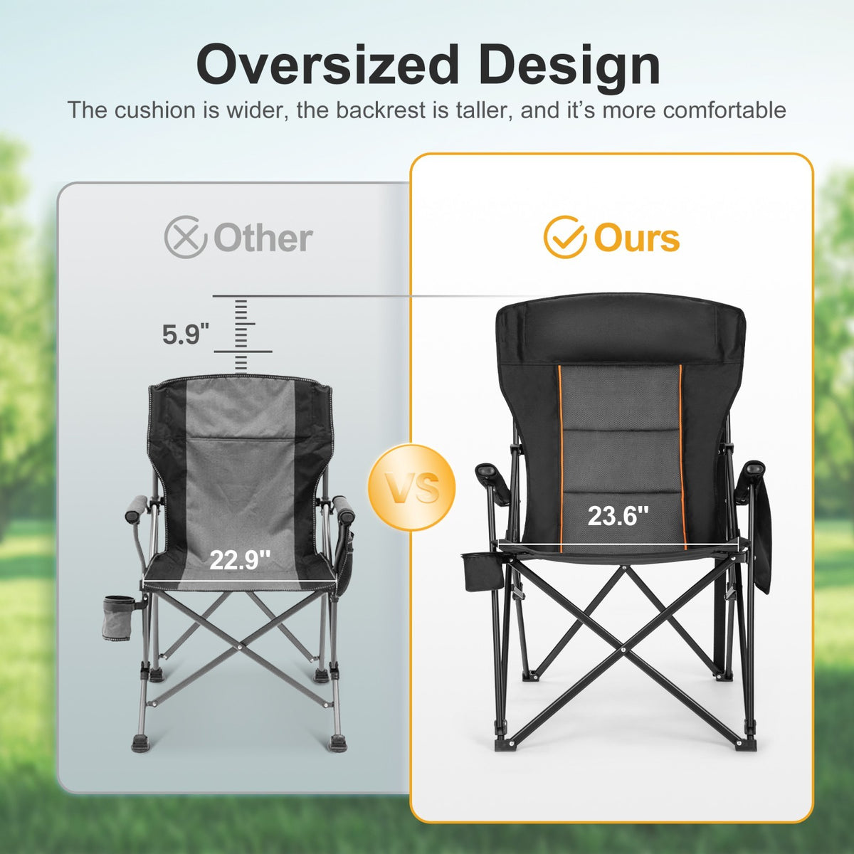 Heavy Duty Folding Camping Chair 500lbs Support Oversize High Back Portable Seat