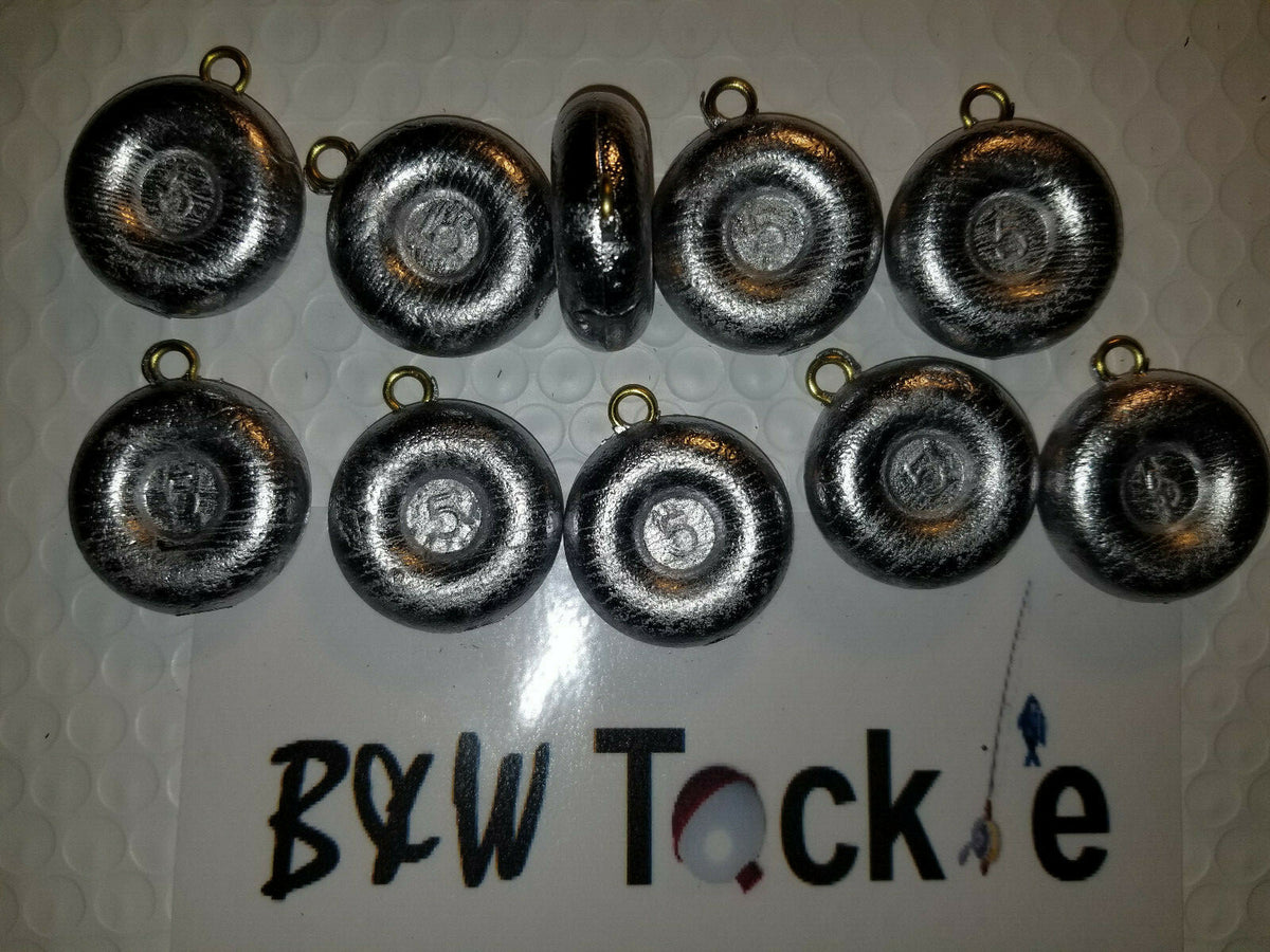 25 5 oz Round Lead Fishing Sinkers with Brass Eye - River Tackle Weights