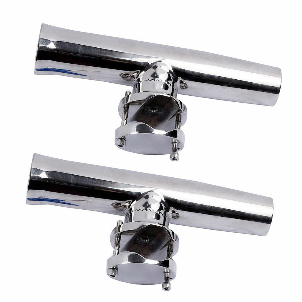 Stainless Steel Boat Fishing Rod Holder Clamp-On Rail Mount 1-1/4"