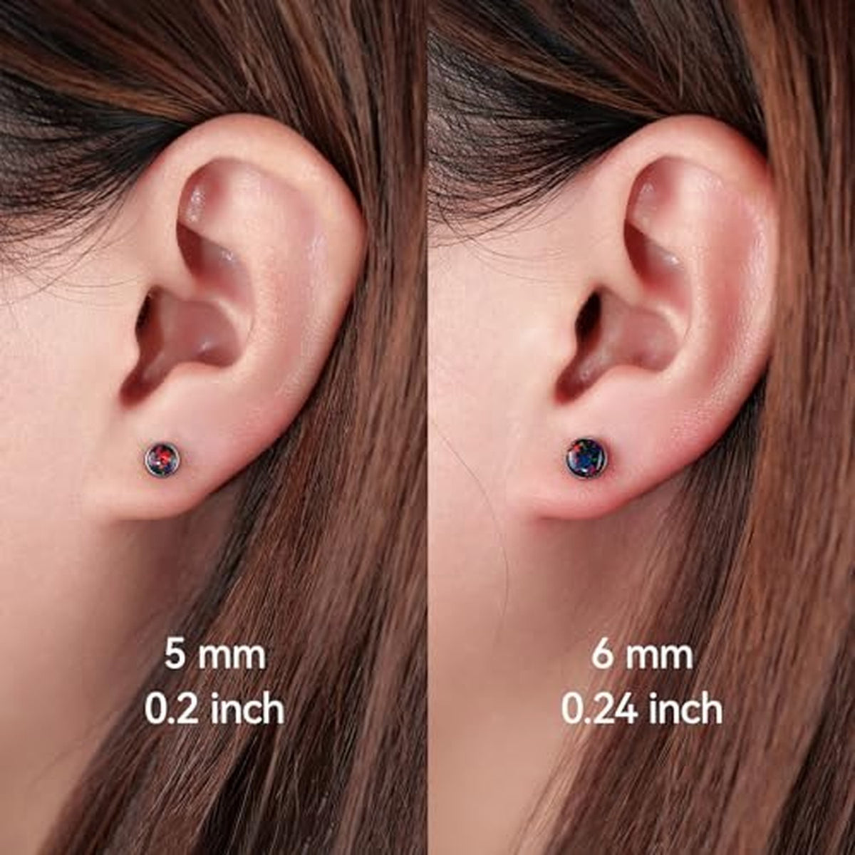 Hypoallergenic Titanium Opal Stud Earrings - Minimalist 6mm Black Gem