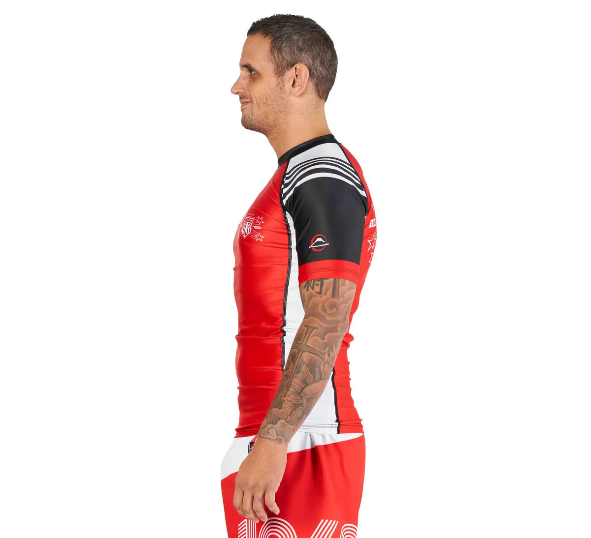 MMA Rashguard Short Sleeve Compression Top for Jiu Jitsu & BJJ - Black/Red