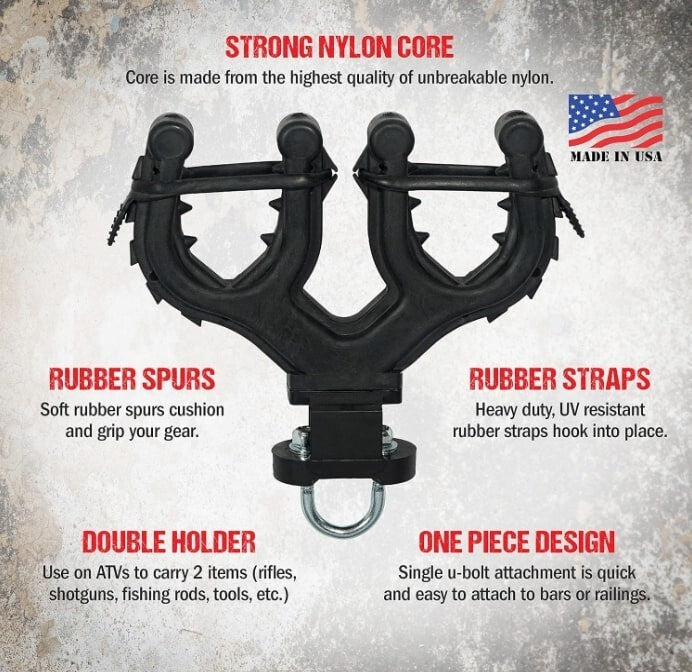 ATV Gun Holder Tool Rack Mount 2 Pack for Rifles, Bows & Shovels