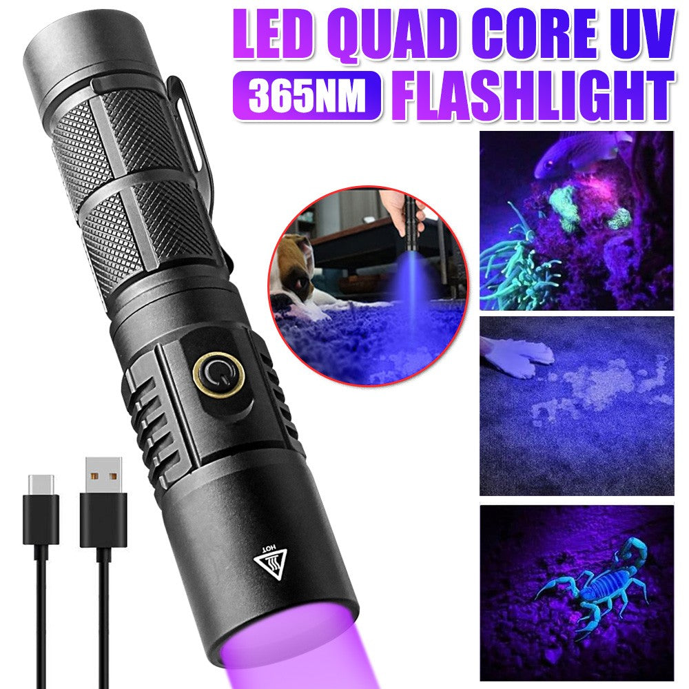 Rechargeable UV Flashlight 365nm 30W 60W 120W Black Light Inspection Torch