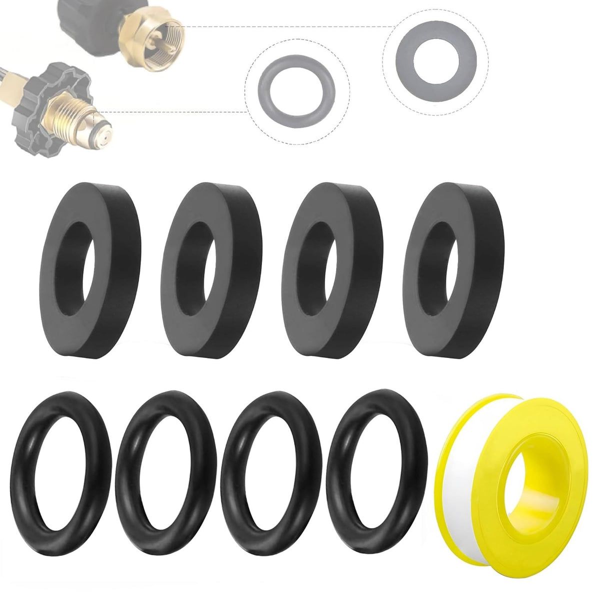15Pcs Propane Tank Gasket and O-Rings Set for Soft Nose P.O.L. Black