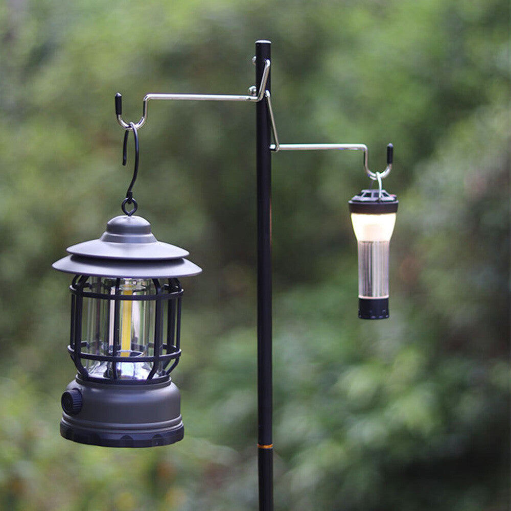 Adjustable Folding Camping Lamp Stand with Hooks for Outdoor Lighting