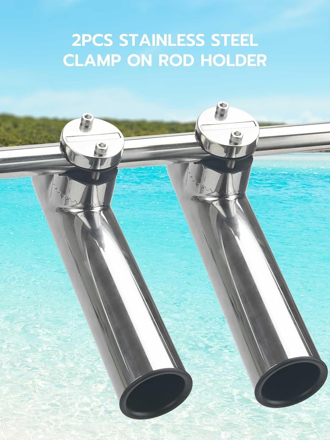 Stainless Steel Fishing Rod Holders 2-Pack | Adjustable Clamp-On Marine Gear
