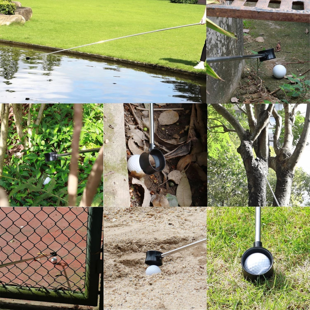 Telescopic Golf Ball Retriever 9 to 20 Feet Stainless Steel with Double-Sided Cup