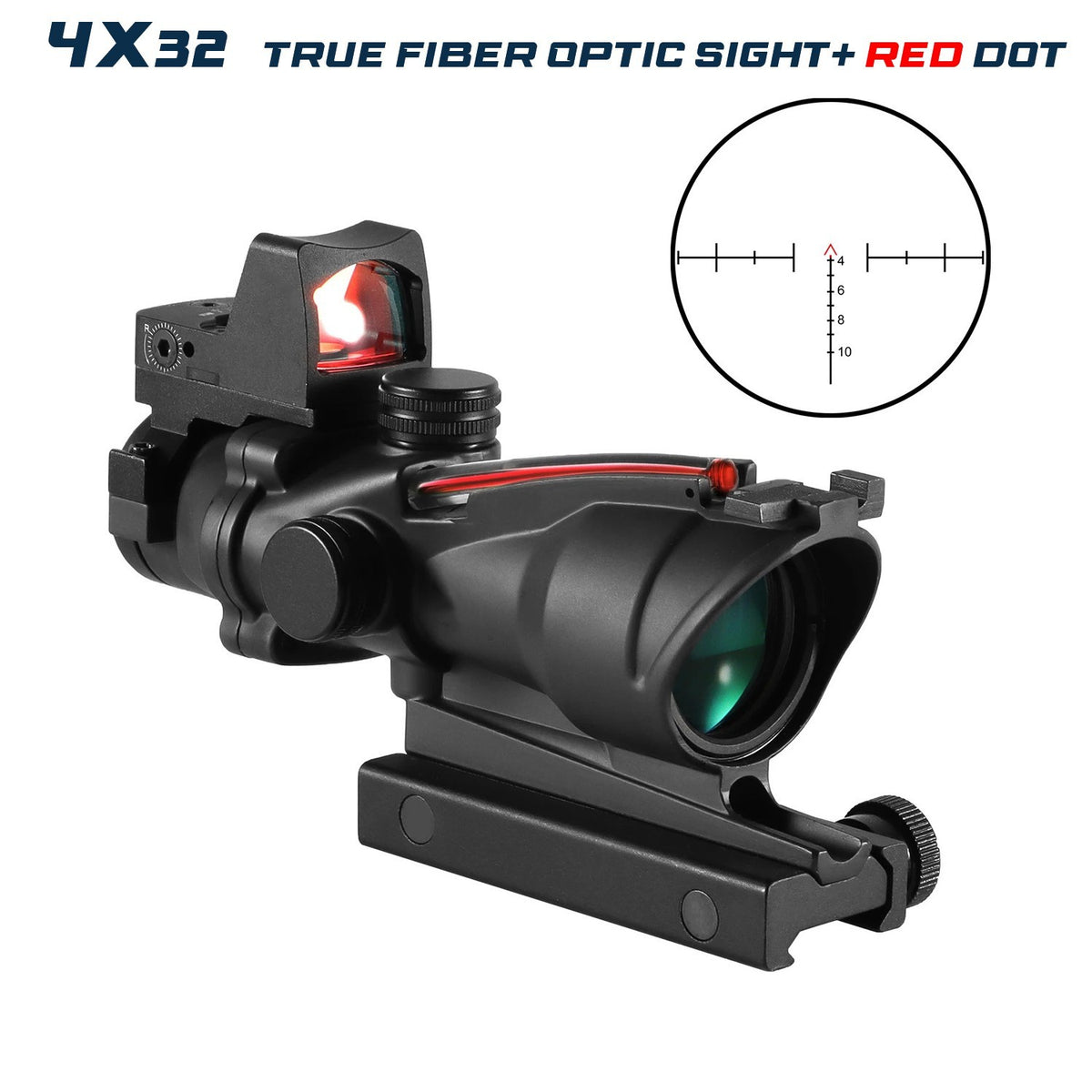 Tactical 4x32 Red Green Cross Chevron Dot Fiber Optic Sight