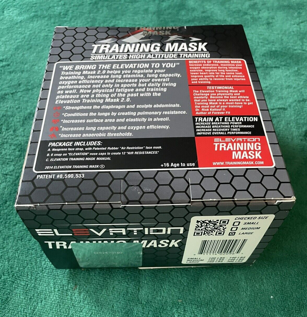 Elevation Training Mask 20 Simulates High Altitude Exercise Large NIB