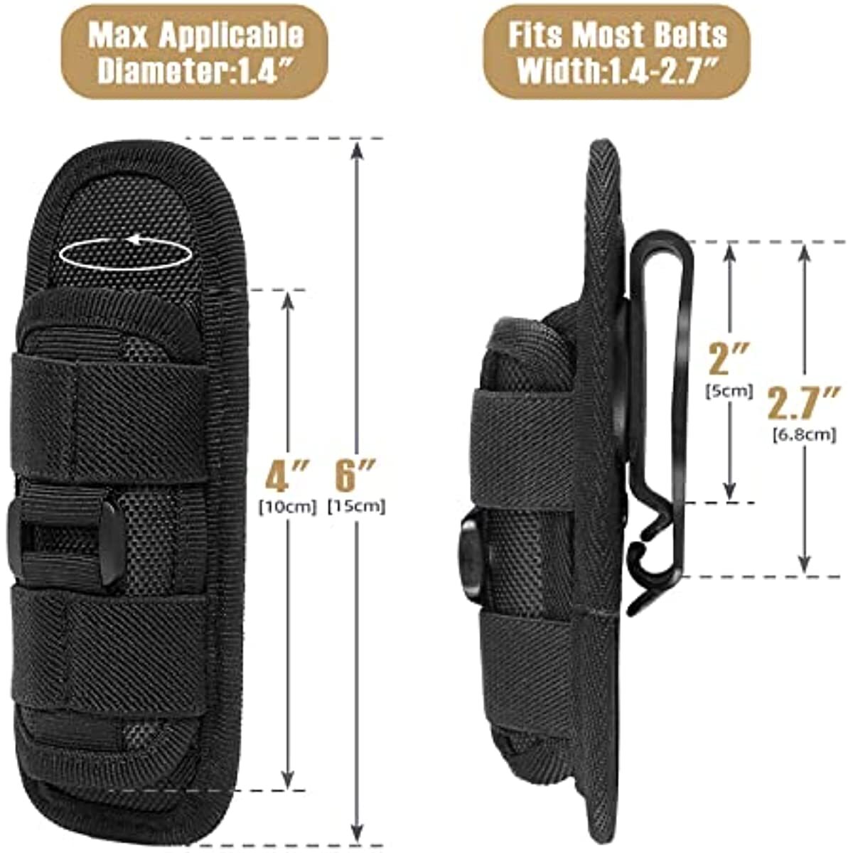 LED Flashlight Holster Belt Case with 360° Rotation for Outdoor Use