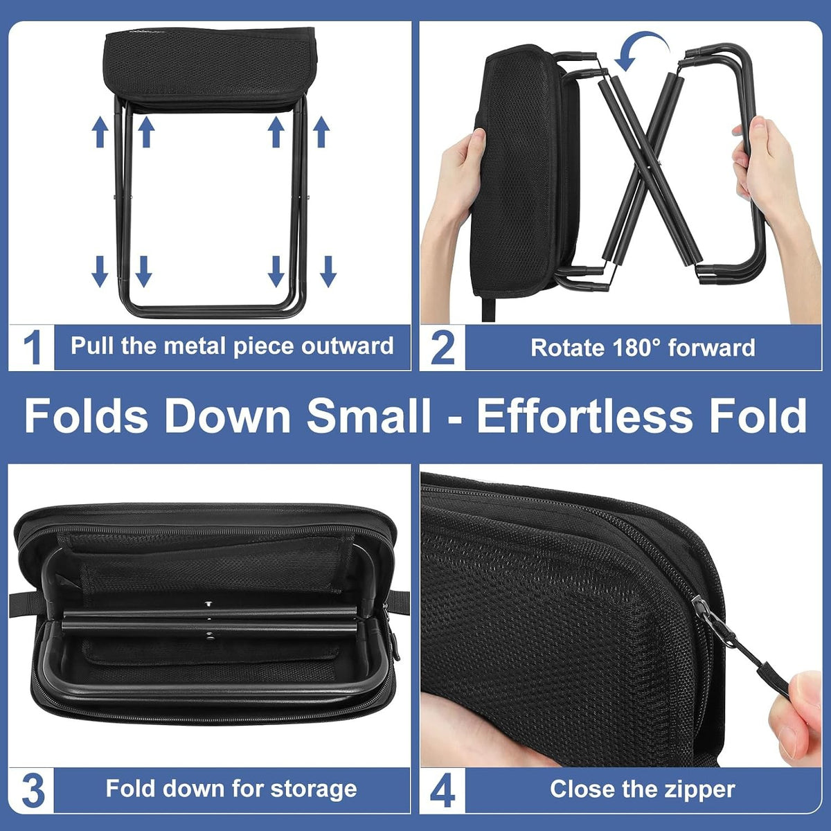 Portable Folding Camping Stool with Side Pocket - Lightweight Travel Chair
