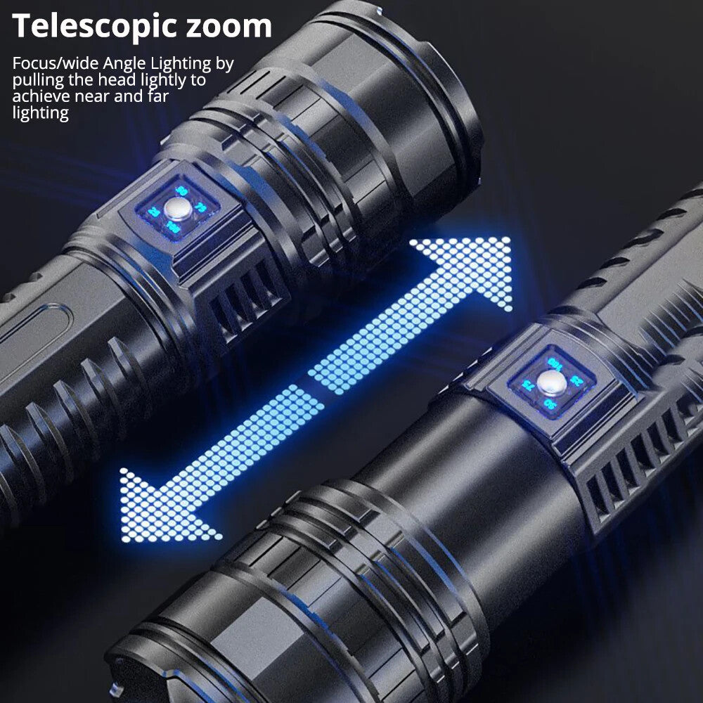 Rechargeable LED Flashlight 10000 Lumens Tactical Searchlight with Zoom