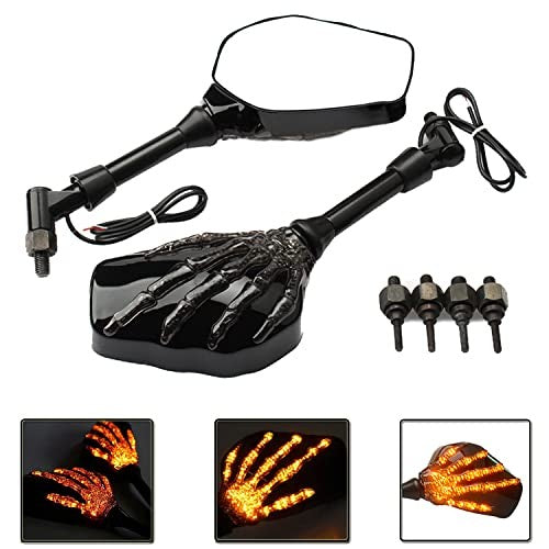 Motorcycle Rear View Mirror with Luminous Skull Skeleton Hand Design - Universal Fit