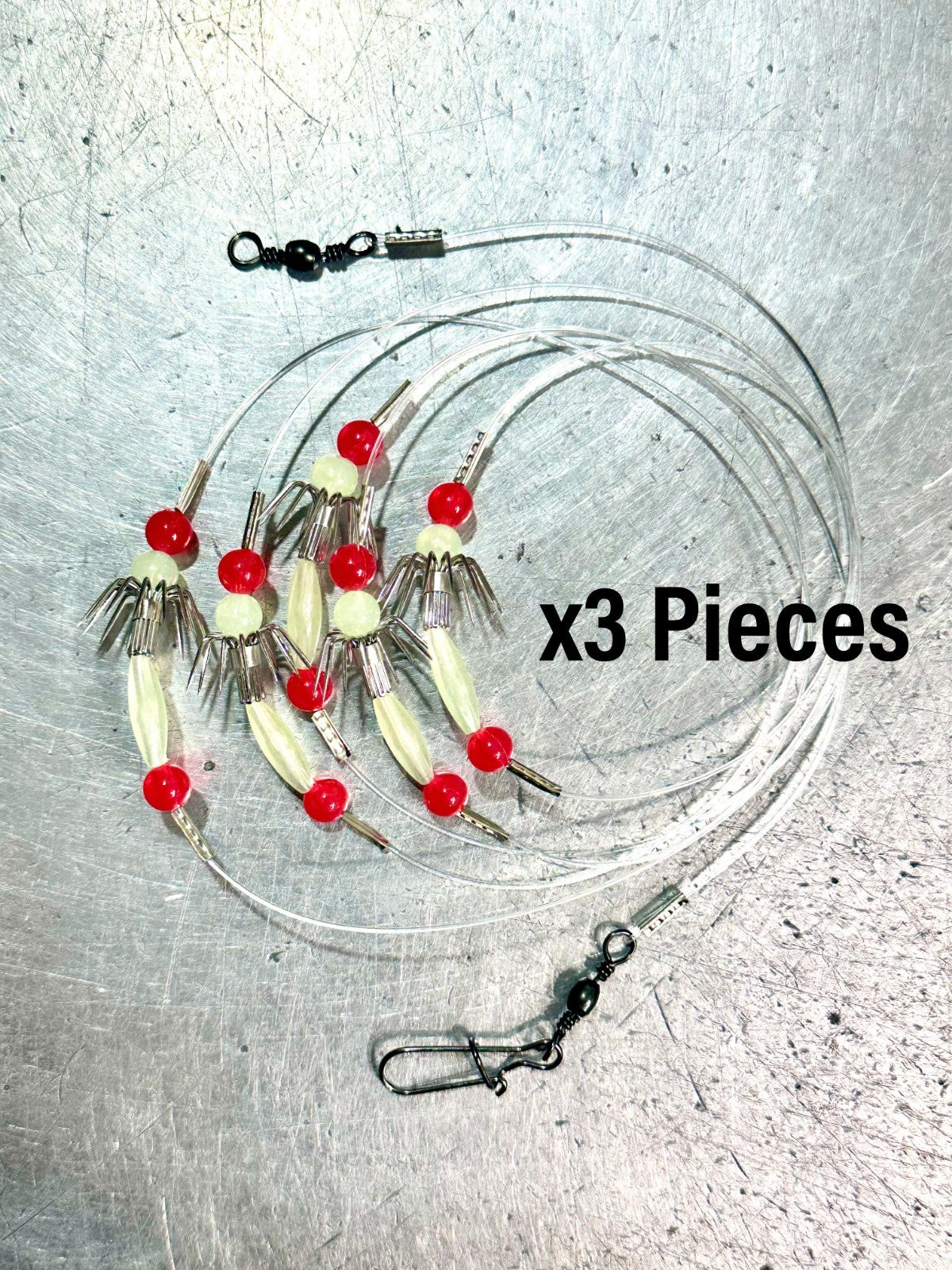 Glow-in-the-Dark Squid Catcher Rig with 5 Hooks - Hand Tied Fishing Lure
