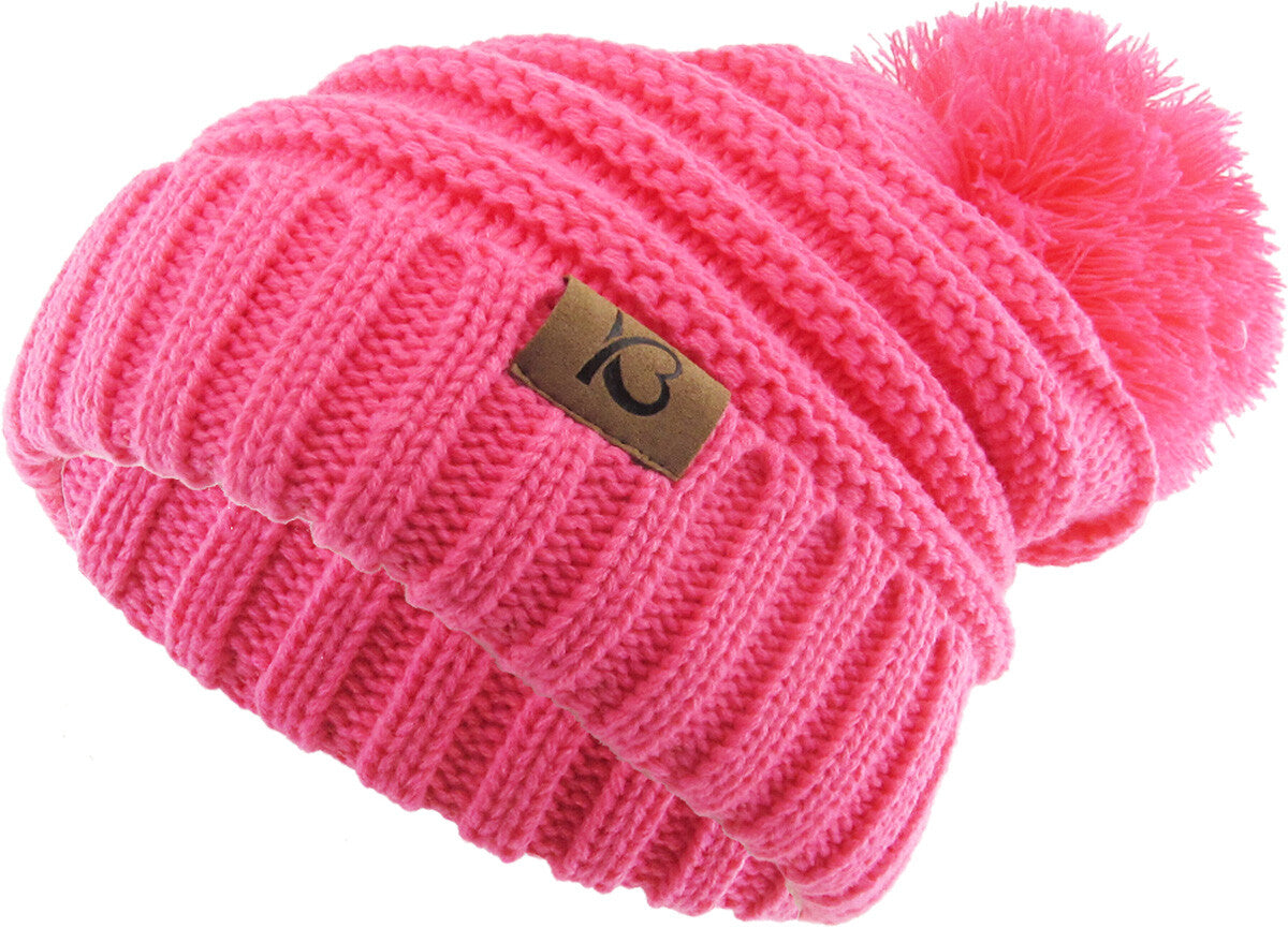 Chunky Cable Knit Slouch Pom Beanie Oversized Winter Ski Hat for Women