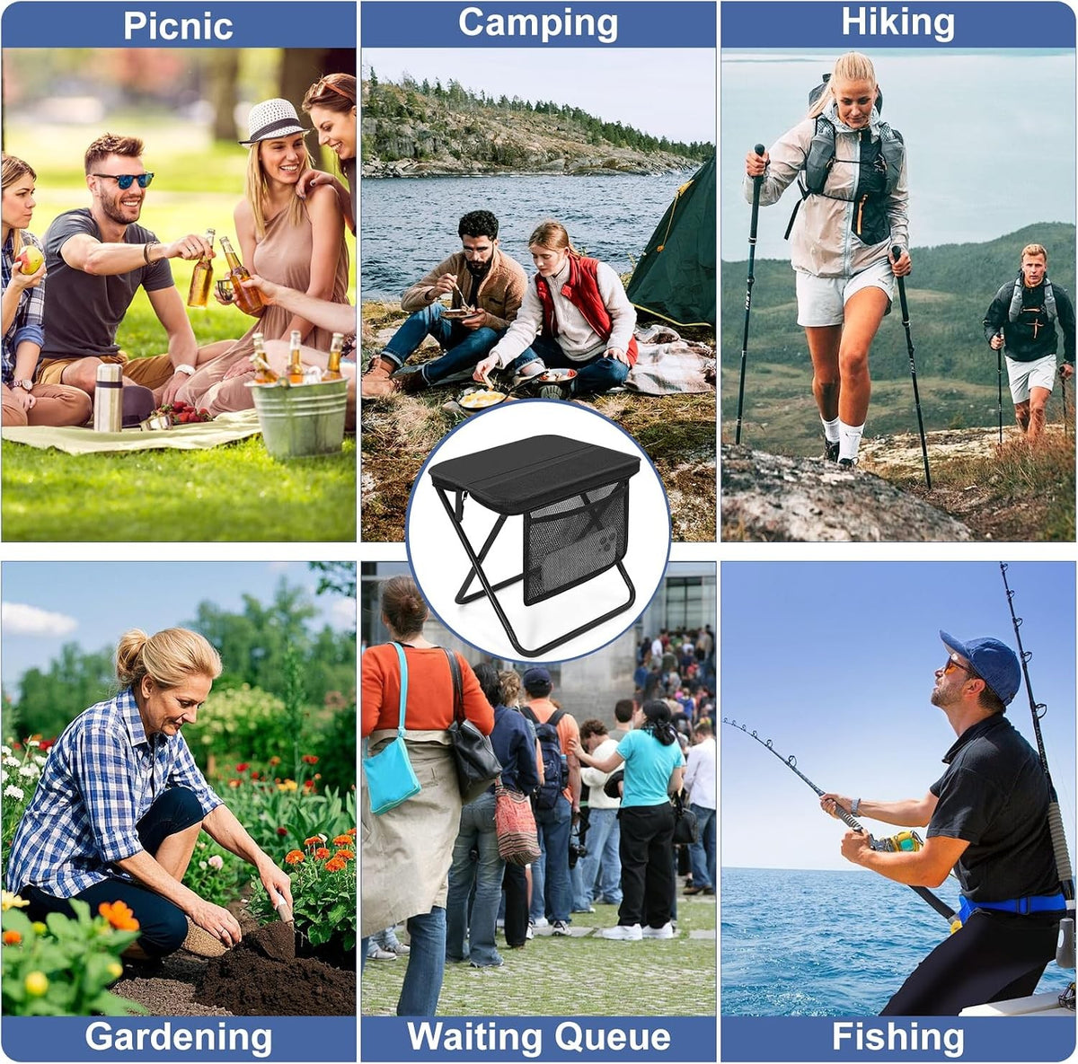Portable Folding Camping Stool with Side Pocket - Lightweight Travel Chair