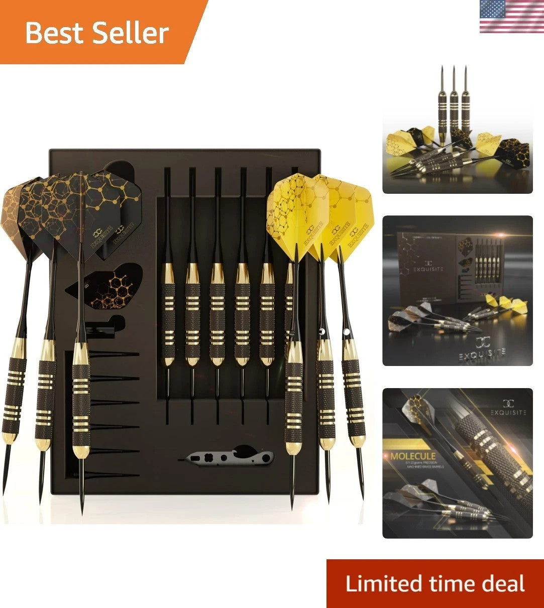 Steel Tip Darts Set – 6x 22g Brass Barrels, Aluminum Shafts, Steel Tips