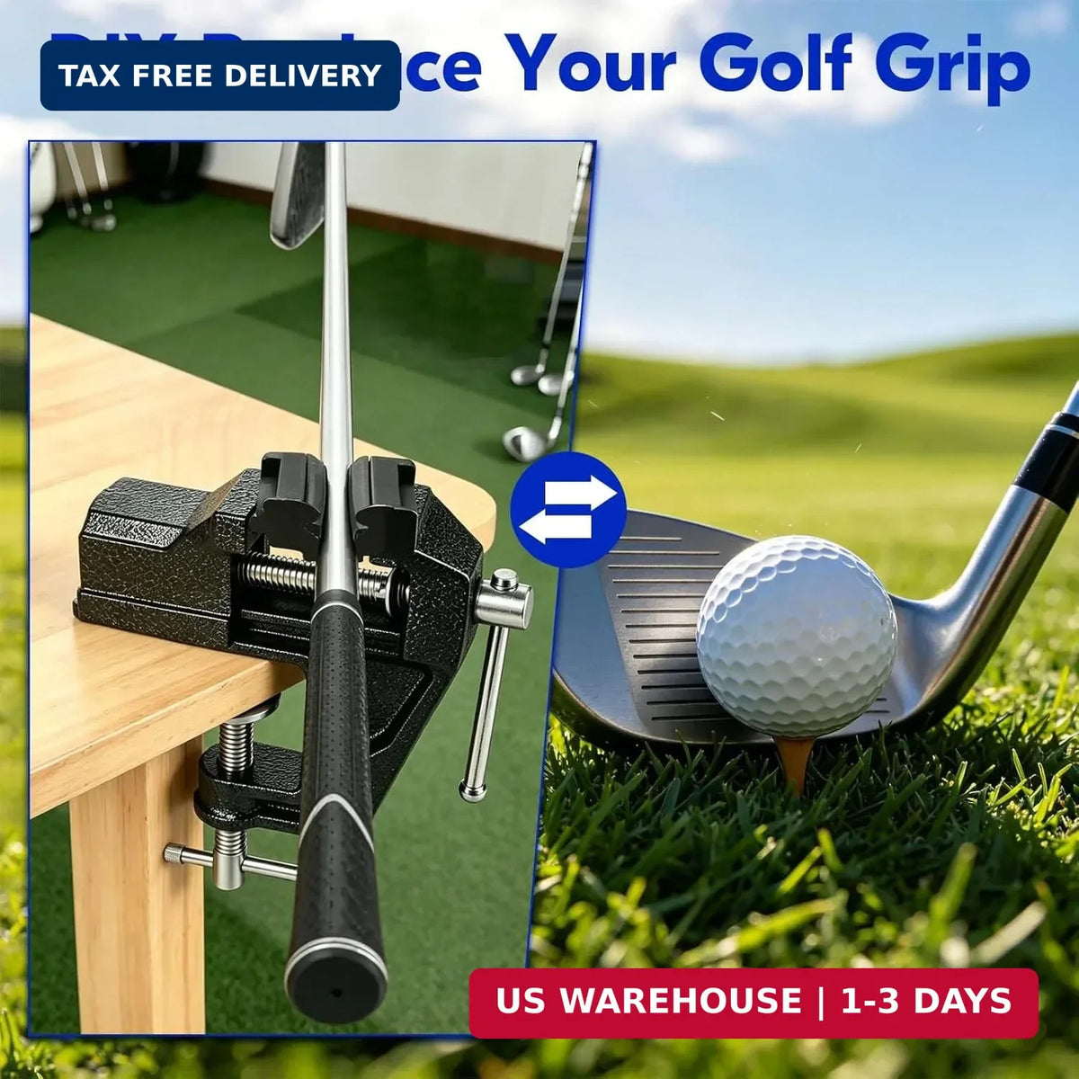 Golf Grip Replacing Kit with Vise Clamp & Tools - DIY Club Maintenance