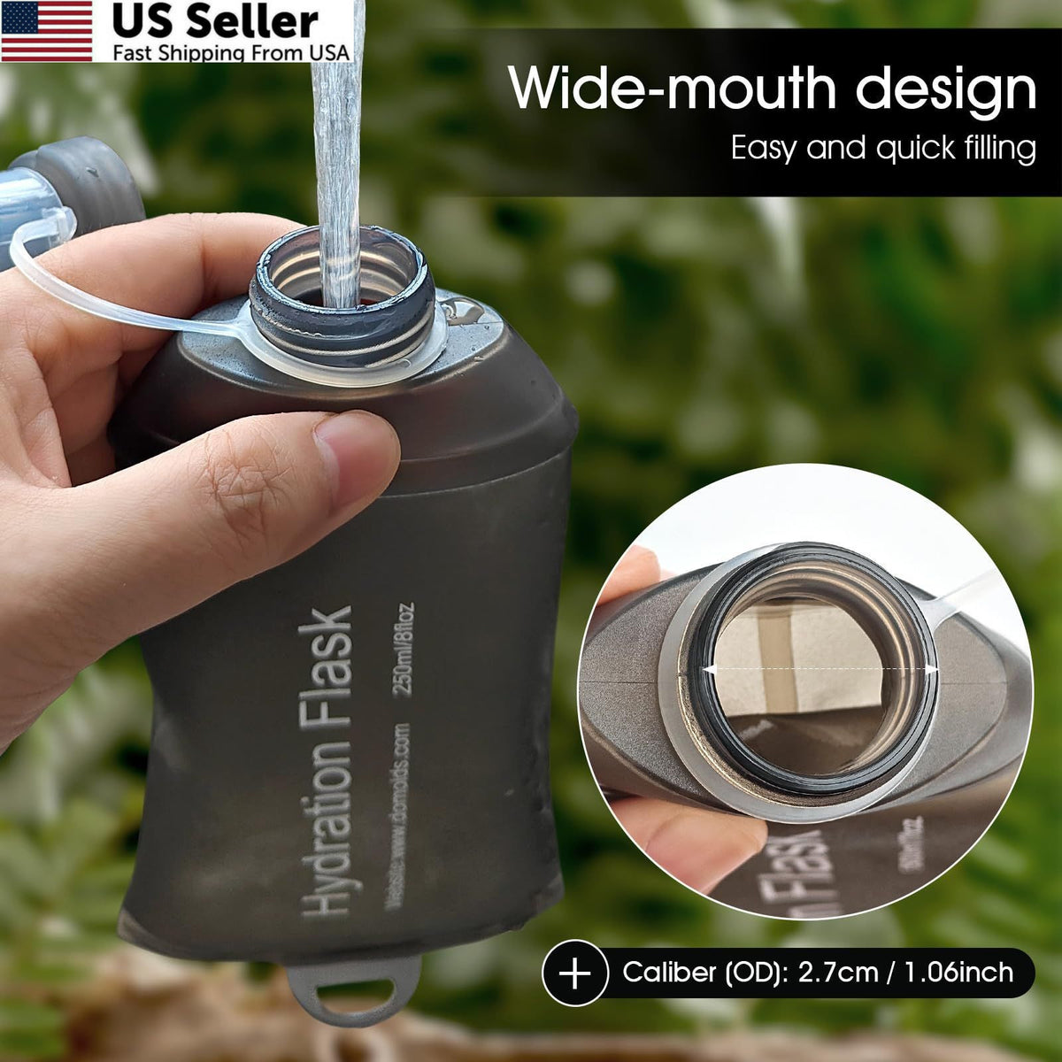 Collapsible Water Bottle 8.5oz Squeezable Soft Flask for Hiking & Running