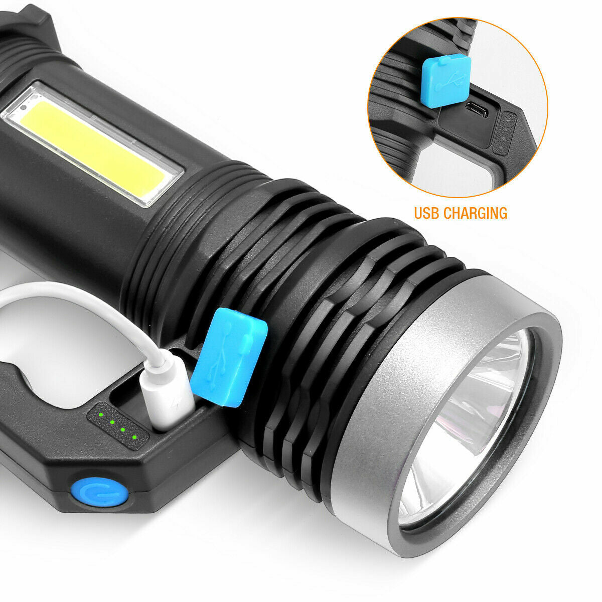 Rechargeable Handheld Searchlight Flashlight with 500m Beam, Waterproof, USB Charging