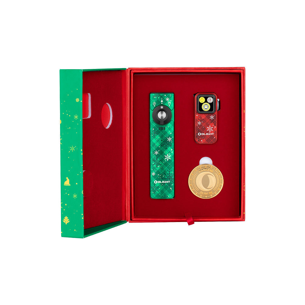 Olight Arkfeld Pro Snowflake Green CW & Red Oclip Gift Set - Portable EDC Flashlight with UV & Laser