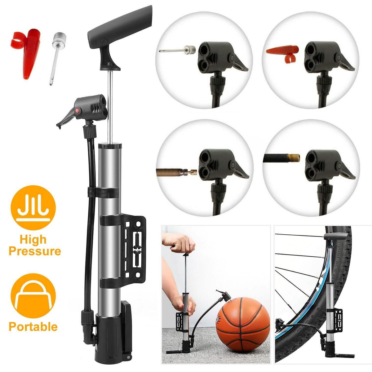 Mini Bike Pump Portable Bicycle Tire Inflator with Sports Ball Needle