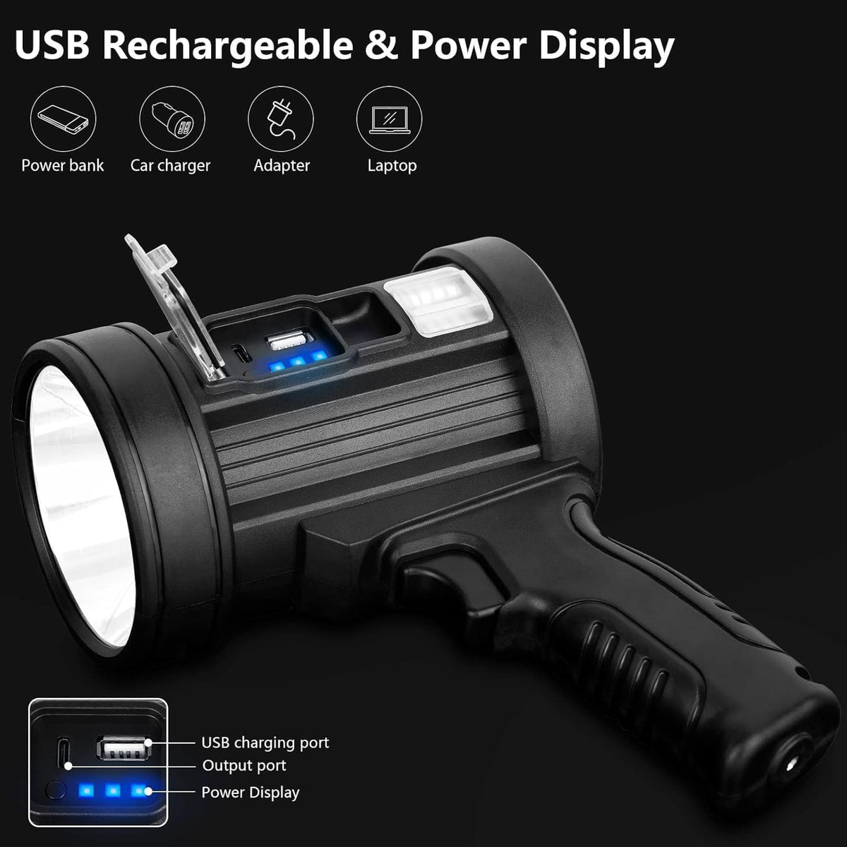 High Lumen Rechargeable Handheld Hunting Spotlight with Multi-Color LED Modes