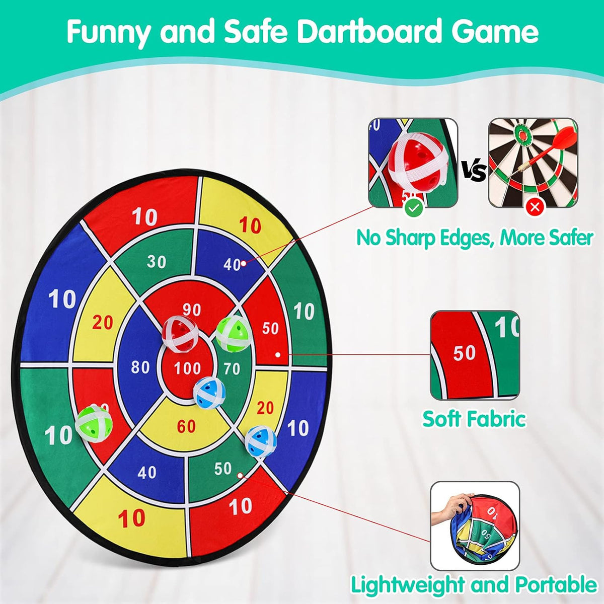 Kids 29-Inch Dart Board Game Set with 16 Sticky Balls - Indoor/Outdoor Fun