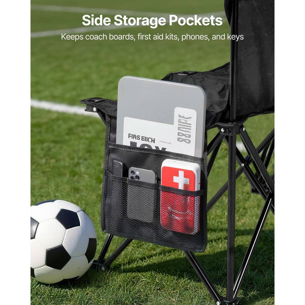 4-Seat Folding Sports Bench with Side Pockets and Carry Bag