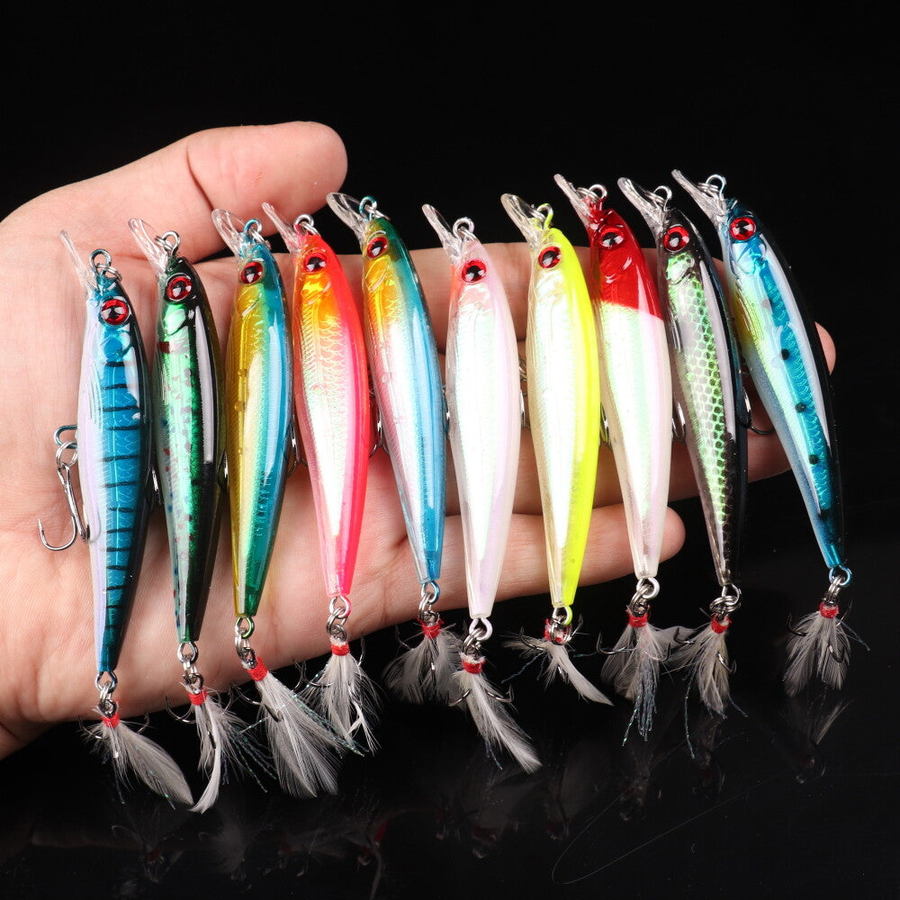 10 Pcs Fishing Lures Crankbaits Hooks Minnow Baits Tackle Set