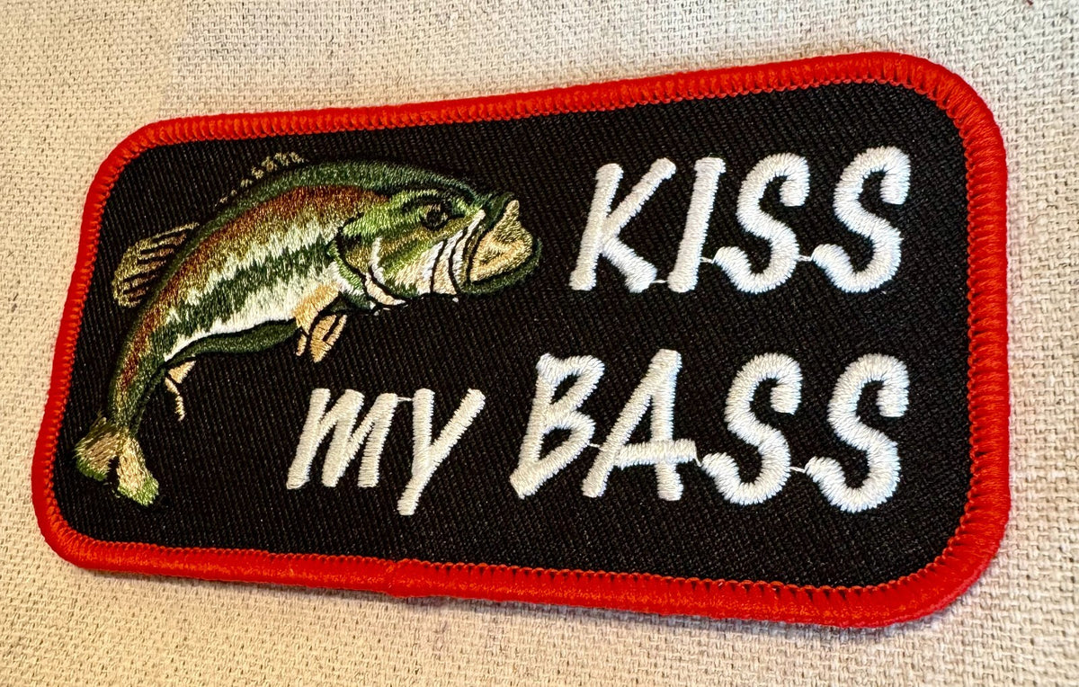 Fishing Patch - Embroidered Iron-On Kiss My Bass Large Fish Joke Patch