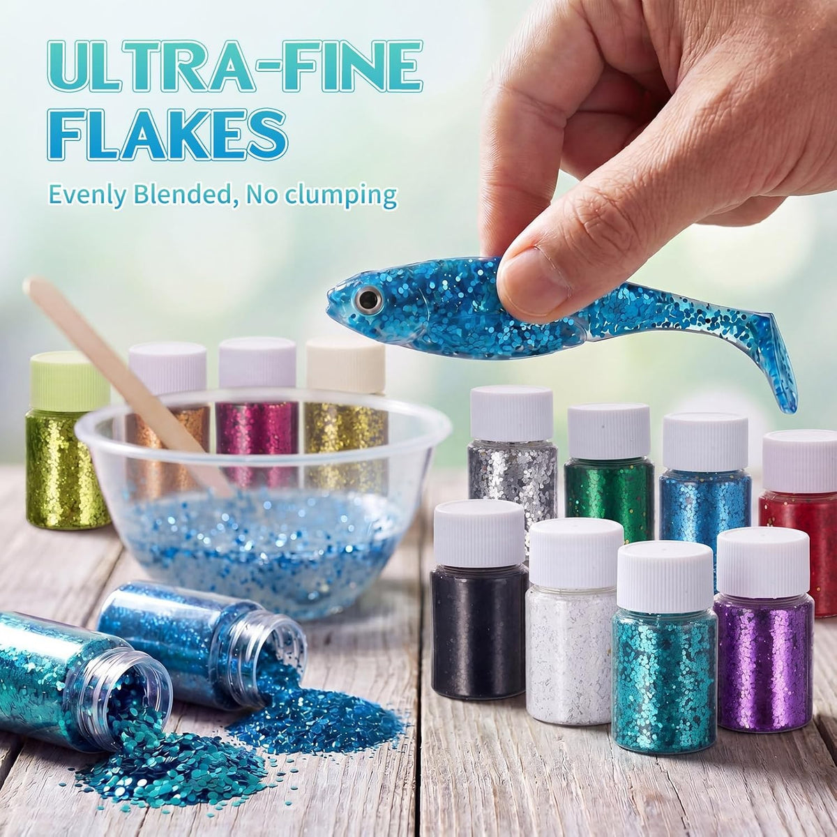 12 Colors Glitter Flakes for Lure Making - Fishing Tackle Embellishments