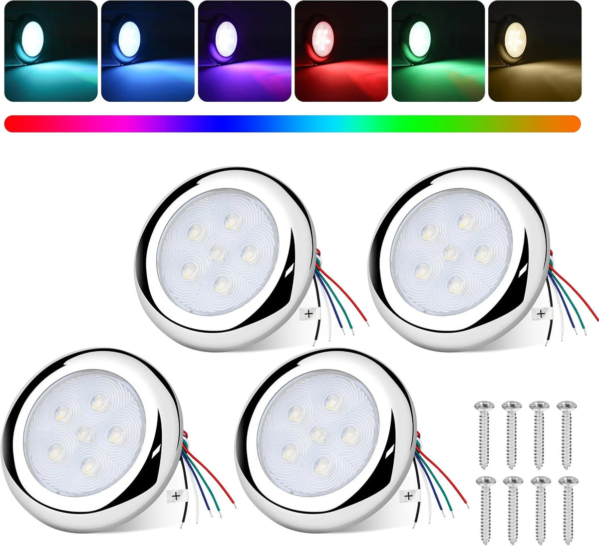 3-Inch Waterproof Marine RGBW LED Courtesy Lights Stainless Steel for Boats