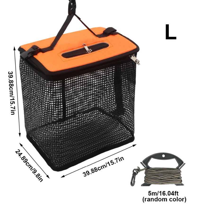 Foldable Floating Fish Basket for Bait and Catch - Portable Mesh Storage