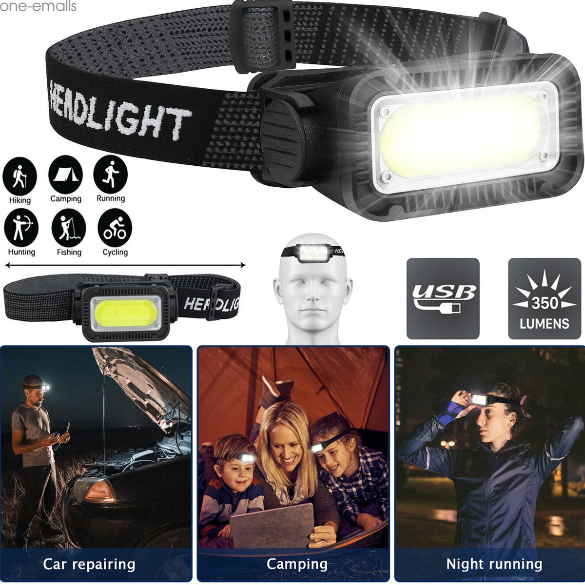 Rechargeable LED Headlamp with COB Light and Red Light for Outdoor Work