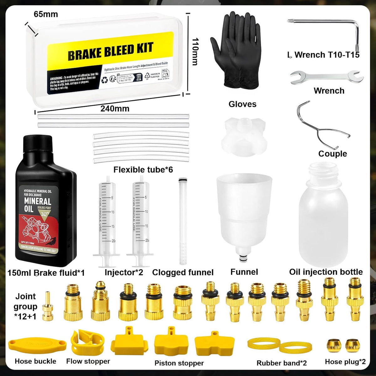 Bike Brake Bleed Kit for Hydraulic Disc Brakes - Shimano, Tektro, TRP