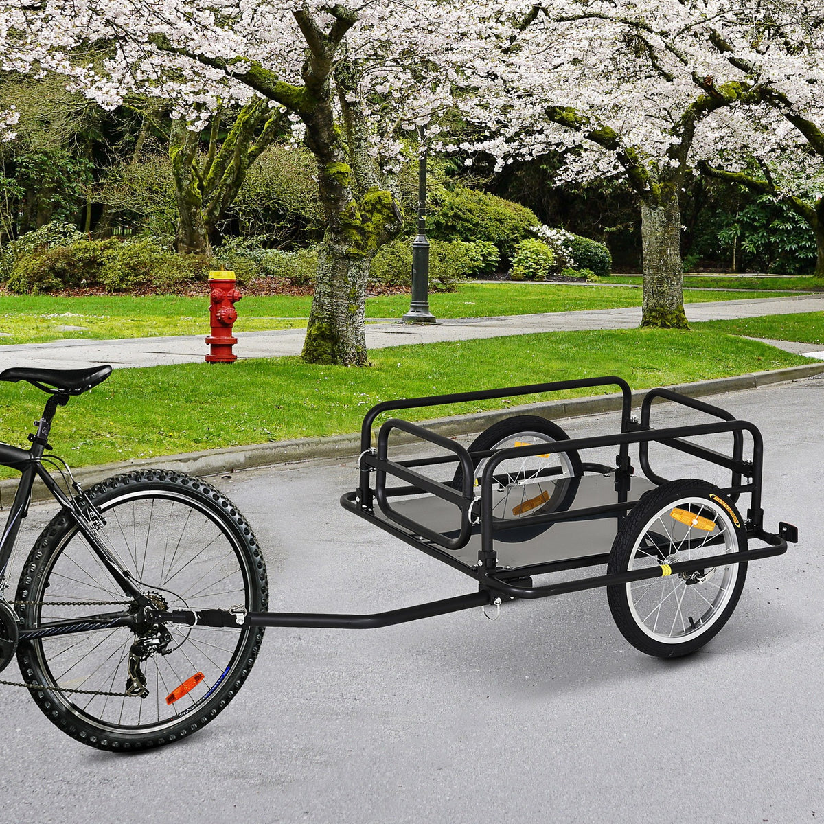 Foldable Steel Frame Bicycle Cargo Trailer 110lb Load Capacity with Reflectors