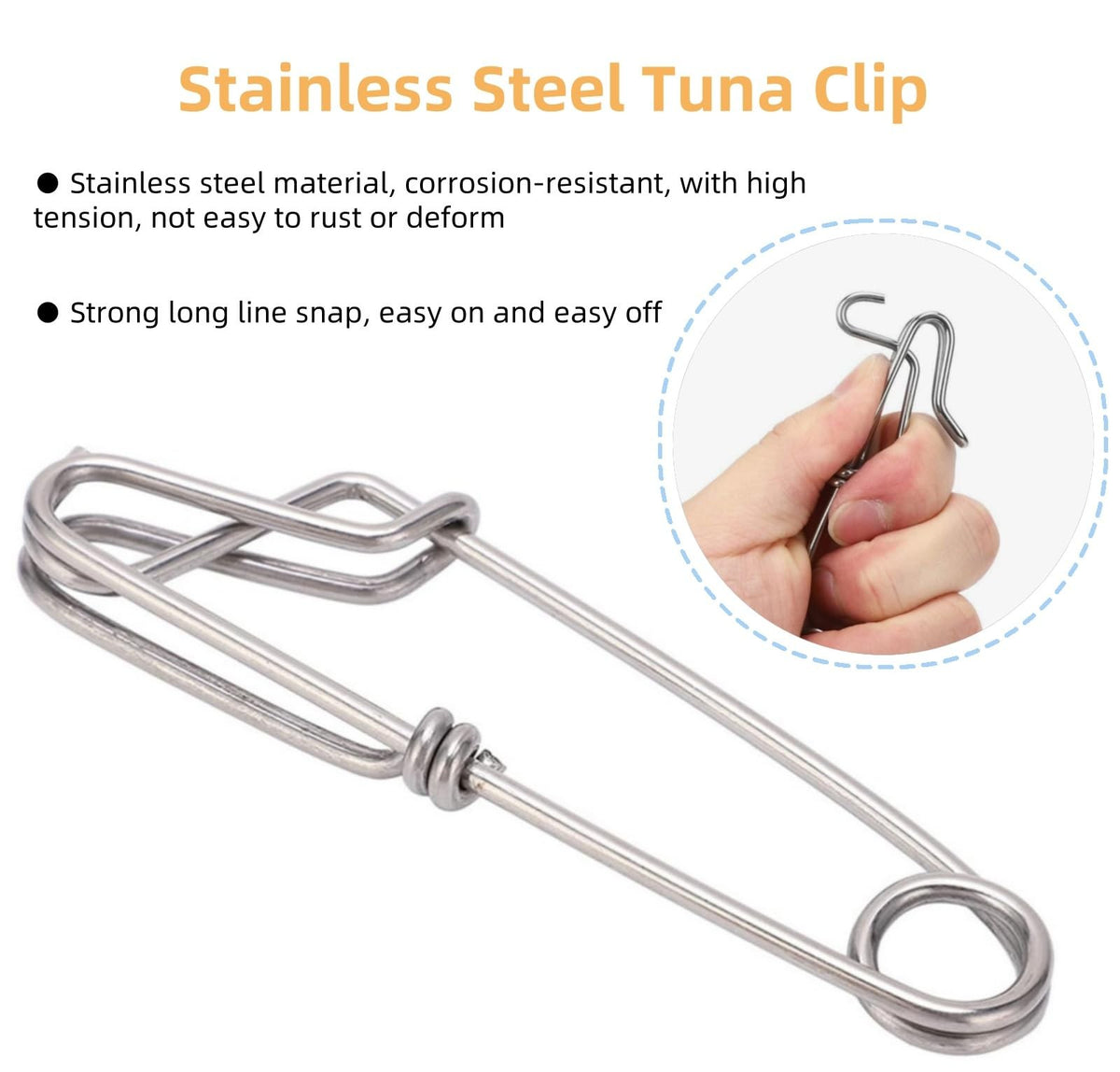 Stainless Steel Long Line Fishing Snap Clips - Tuna, Shark, Crab Hooks - Corrosion-Resistant