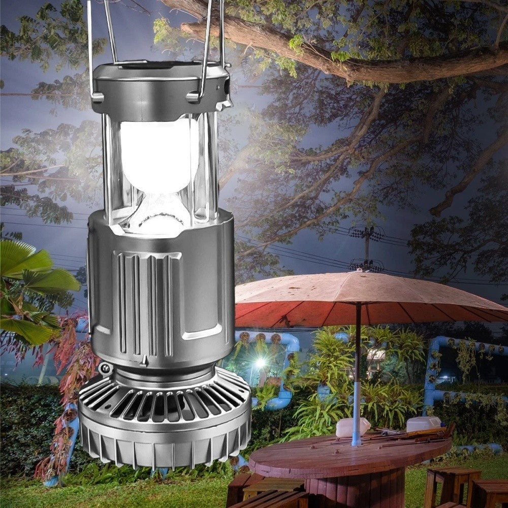 Rechargeable Solar Camping Lantern with Fan - Portable Tent Light & USB Power Bank