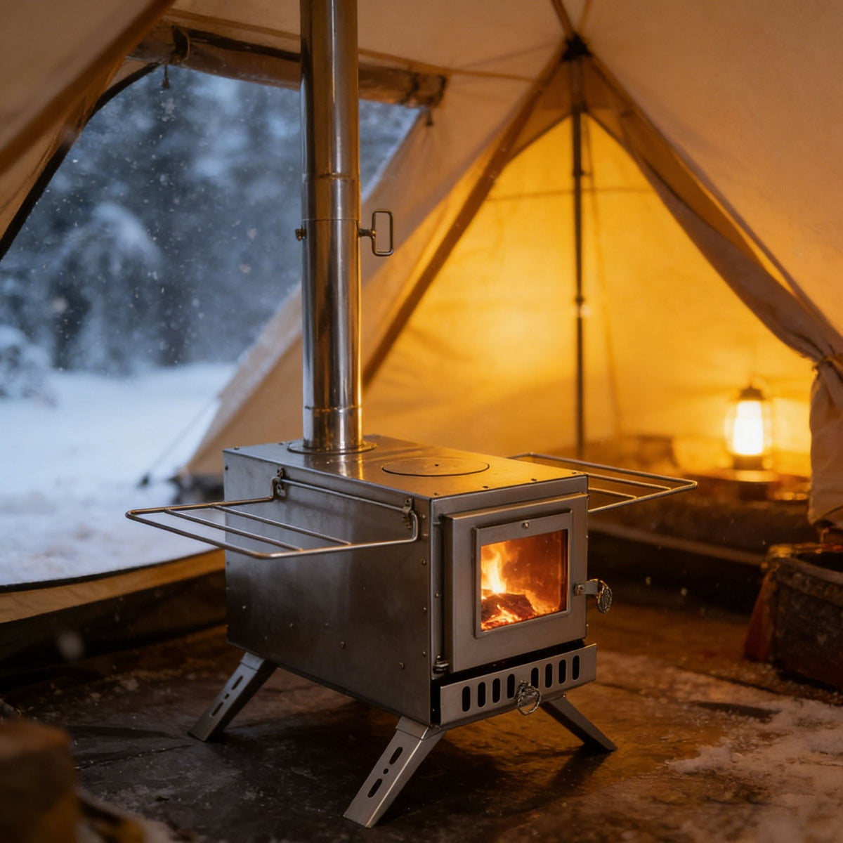 Outdoor Wood Burning Tent Stove with 7 Chimney Pipes Fire Pit for Camping