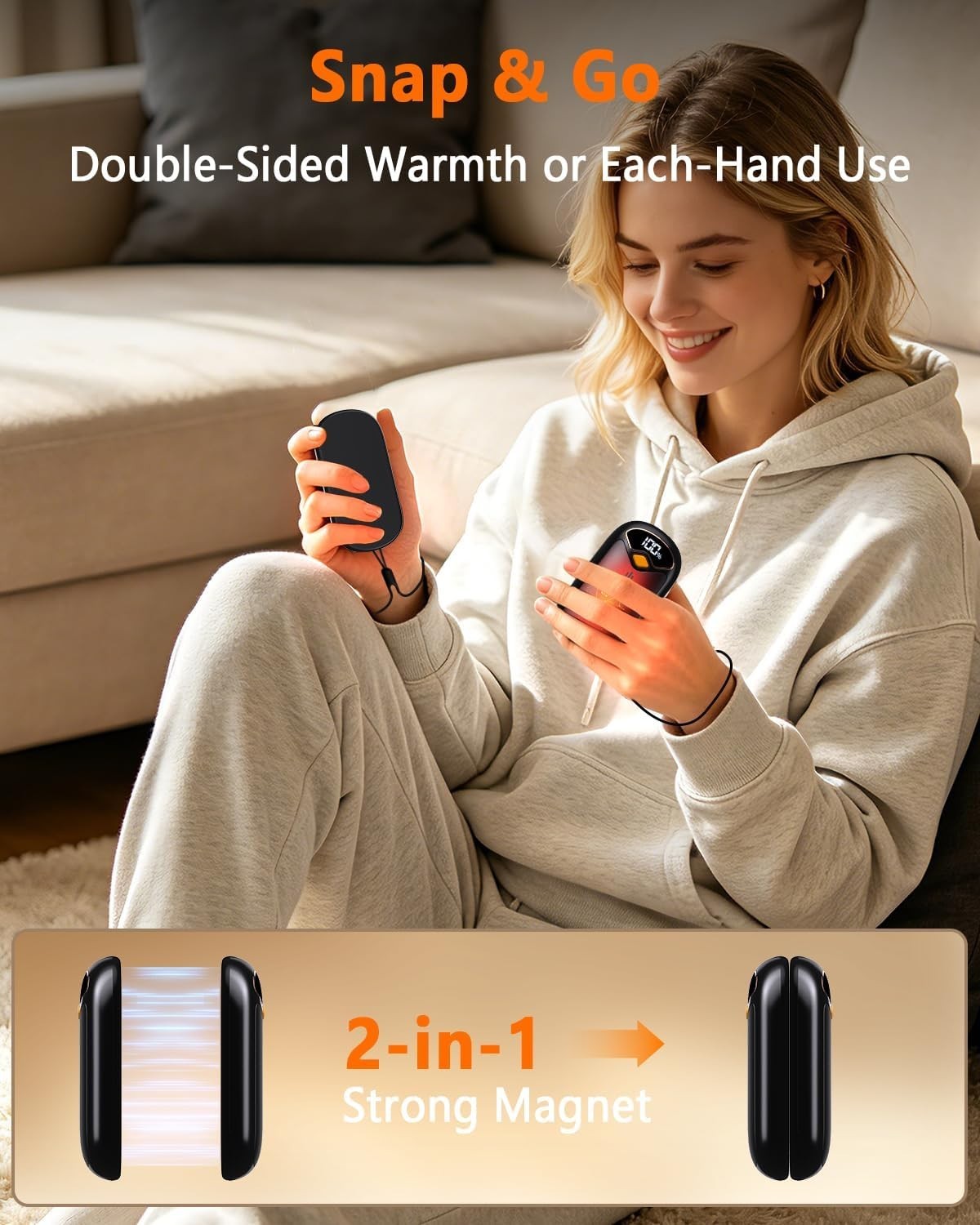 Rechargeable Hand Warmers 2 Pack with LED Display, 4 Heat Levels, USB Portable for Outdoor Activities
