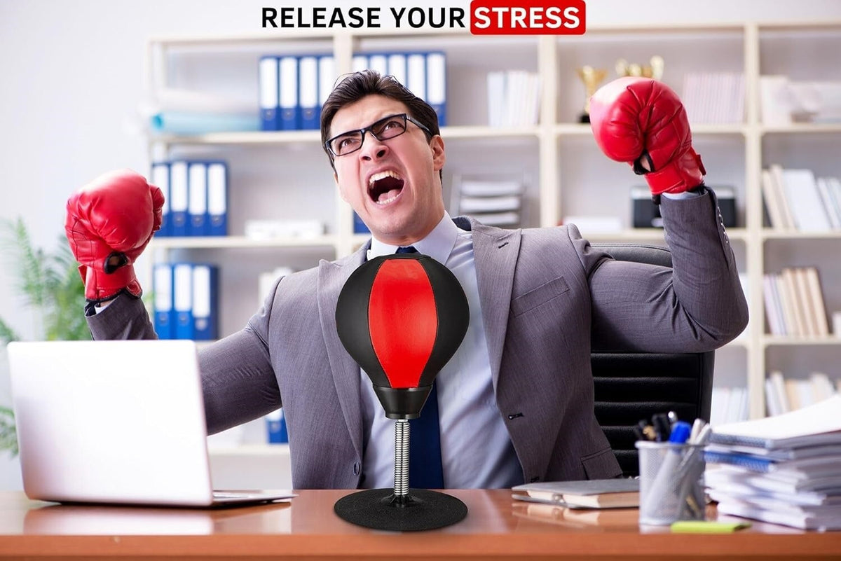 Desk Stress Relief Punching Bag with Pump - Stress Buster Toy for Office & Home