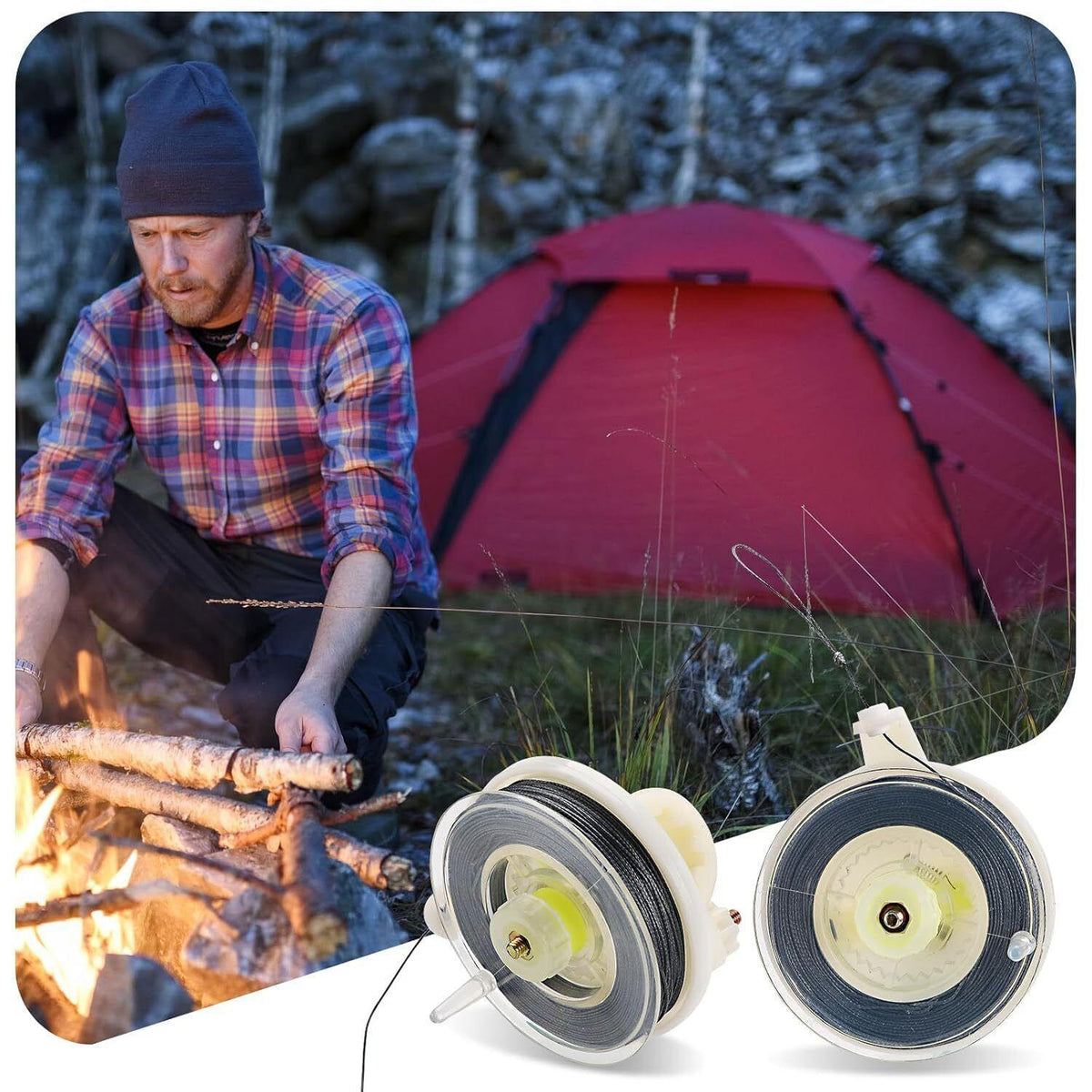 Kevlar Trip Wire Alarm Device for Camping Security Perimeter 85ft Reusable Reel