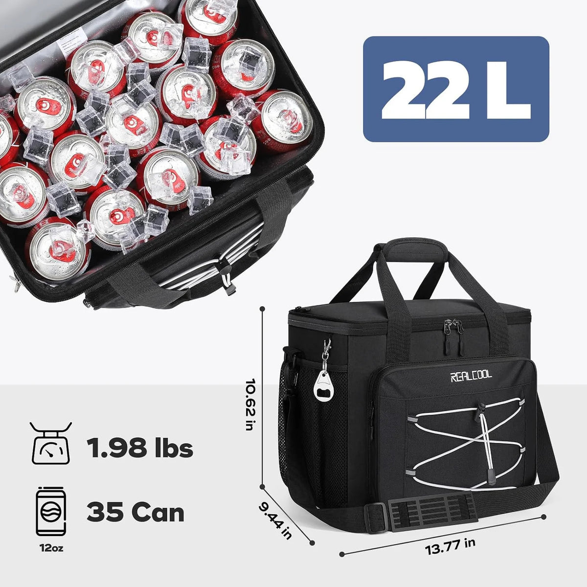 Insulated Soft Cooler Bag for 35/45 Cans, Leak-Proof Collapsible Lunch Tote