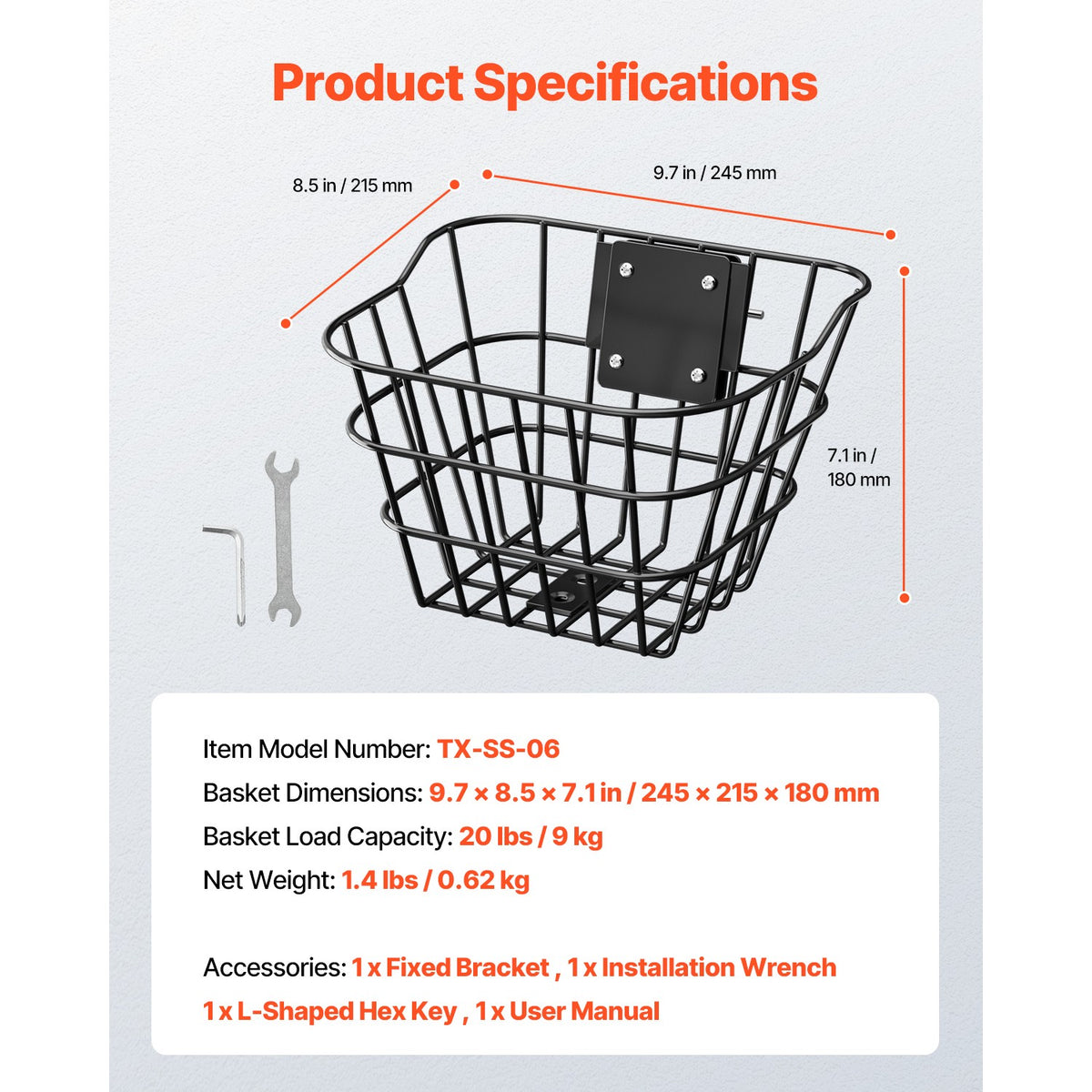 Front Bike Basket for Electric Scooters - Universal Mount, Rust-Resistant Metal