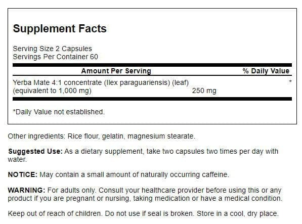 Yerba Mate Capsules 125mg - Natural Energy & Antioxidant Boost