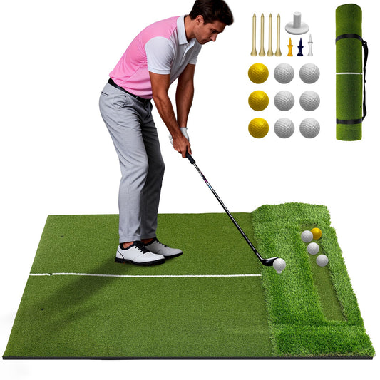Heavy-Duty Golf Practice Mat 5x4ft with Dual Turf & Shock Absorbing Base